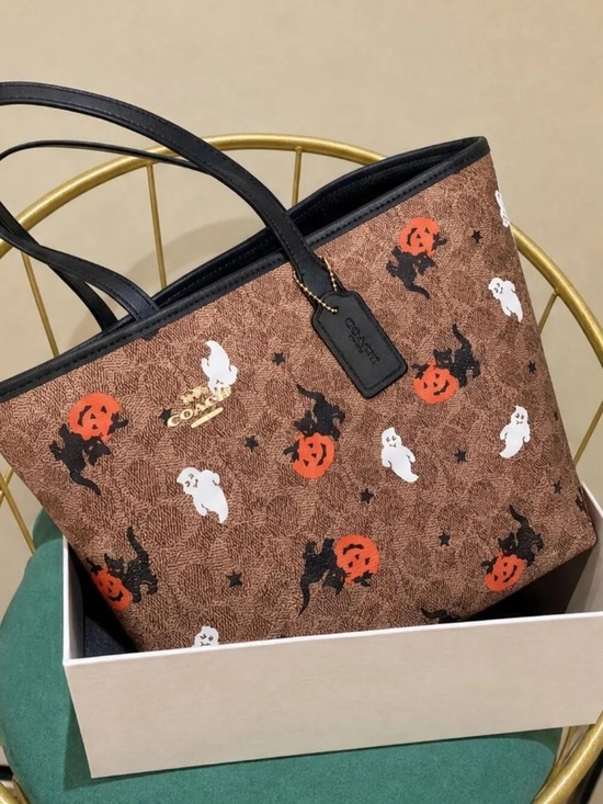 Coach Handbags - Coach Brown Canvas Tote with Halloween Ghost & Pumpkin Motif